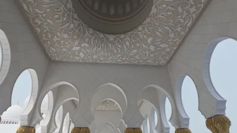 Ornate Ceiling Patterns and Exterior Arches of an Abu Dhabi Landmark Stock Footage 327330281