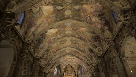 Ornate Ceiling of San Nicolás de Bari and San Pedro Mártir Church in Valencia Stock-Footage 301800820