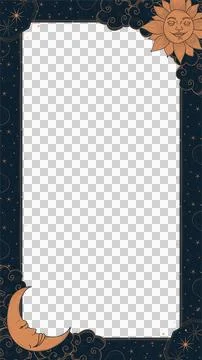 Ornate celestial frame is featuring sun, moon and star motifs in vector on Ilustração Stock