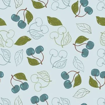 Ornate cherry pattern isolated on a blue background Illustrazione stock