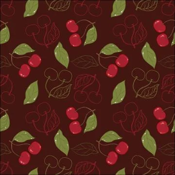 Ornate cherry pattern isolated on a broun background Illustrazione stock