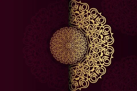 An ornate circular pattern in rich gold and purple tones 스톡 일러스트