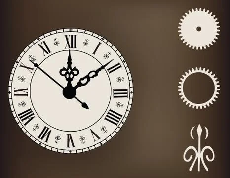 Ornate Clock with Gears Stock Illustration