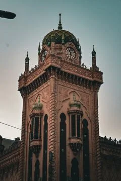 Ornate Clock Tower at Twilight Stock Photos