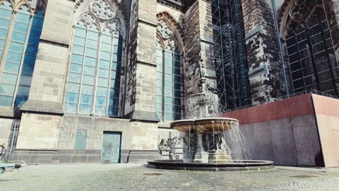 Ornate Cologne Cathedral Facade Beneath Cloudy Sky Stock Footage 345719858
