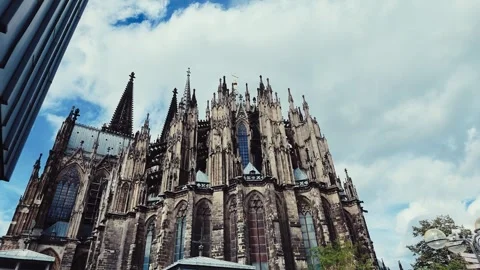 Ornate Cologne Cathedral Facade Beneath Cloudy Sky Stock Footage 346050880