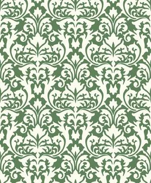 Ornate damask pattern in green and white with elaborate symmetrical floral and イラスト素材