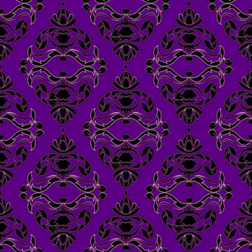 Ornate Damask vector seamless pattern. Vintage violet background. Repeat Illustrazione stock