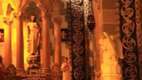 Ornate decor and statues inside cathedral in Mazatlan, Mexico Stock Footage 1123604