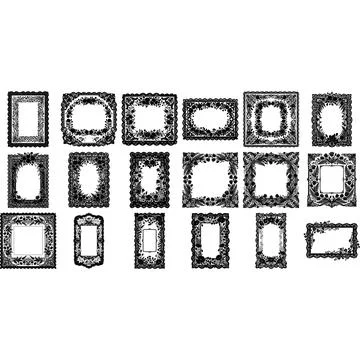 Ornate decorative frames in silhouette against a white background Stock Illustration
