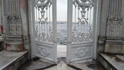 Ornate Dolmabahçe Palace Gate Overlooking Bosphorus Stock Footage 331594810