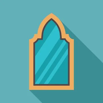 Ornate eastern arch window casting a long shadow on turquoise wall Stock Illustration