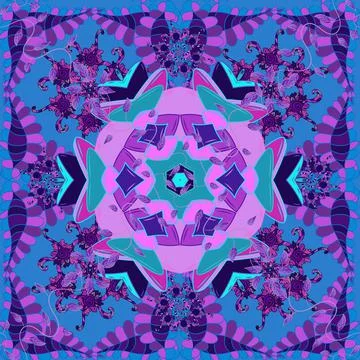 Ornate, eastern mandala with colored contour. Art, round, colorful ornament on a Stock Illustration