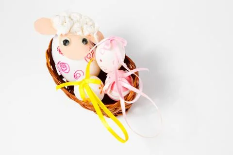Ornate eggshells as ship - lamb in the nest - hand made easter decoration. Stock Photos