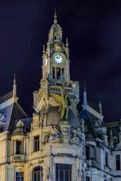 Ornate facade of Edificio A Nacional in Liberty Square in Porto, Portugal Stock Photos