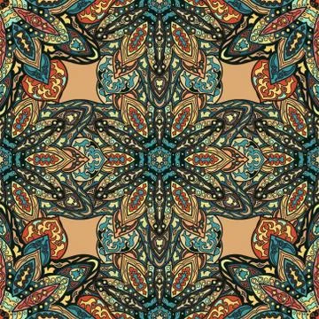 Ornate floral seamless texture, endless pattern with vintage mandala elements Illustrazione stock