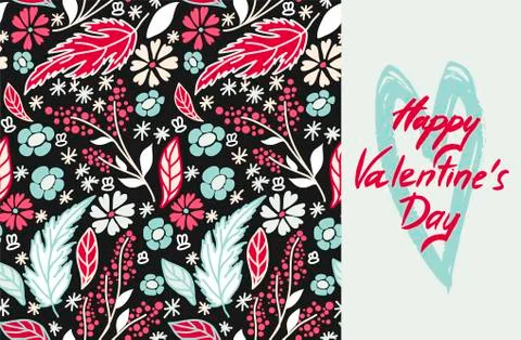 Ornate floral seamless texture.Seamless pattern with hand drawn heart Stock Illustration