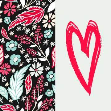 Ornate floral seamless texture.Seamless pattern with hand drawn heart Stock Illustration
