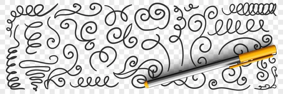 Ornate florid scribbles lines doodle set Illustrazione stock
