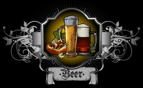 Ornate frame with beer elements Stock Illustration