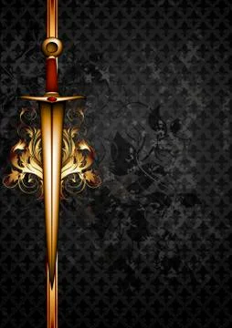 Ornate frame with decorative sword Stock Illustration