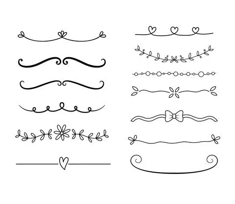 Ornate frame elements isolated. Line filigree decor. Ornament scroll swirls Stock Illustration