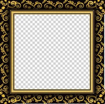 Ornate frame is featuring gold border and grey-blue inset in flat design on Stock Illustration