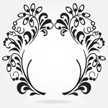 Ornate frame with floral elements isolated on white background.  Stock Illustration