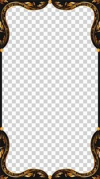 Ornate frame is showcasing flat vector gold floral filigree on black curved Illustrazione stock