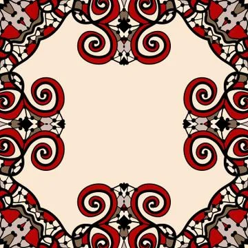 Ornate frame for text in red and light brown color. Art vintage decorative Stock Illustration