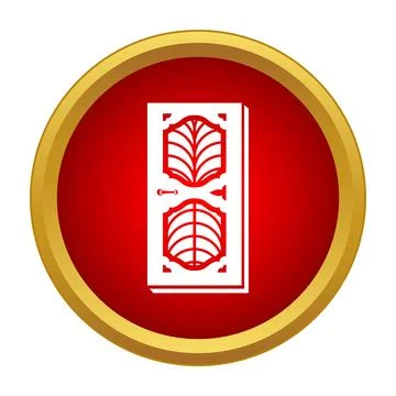 Ornate front door entry icon on red circle Stock Illustration
