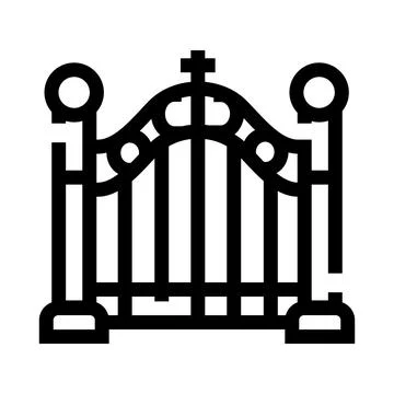 Ornate gate with cross icon symbolizing cemetery entrance Stock Illustration