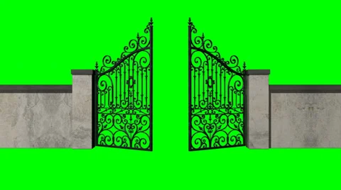Ornate gates with wall open front GS Video stock 33601412