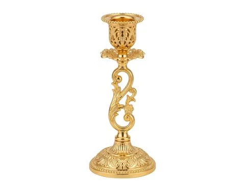 Ornate gold candlestick for elegant table decor setting. Stock Photos