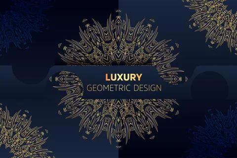 Ornate Gold Mandala Design On Deep Blue Islamic Style Background イラスト素材