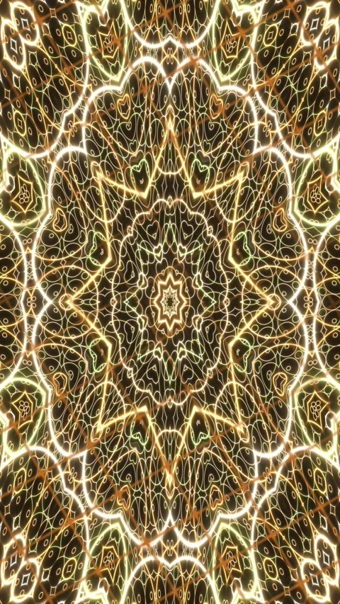 Ornate Gold Mandala Kaleidoscope Loop Tribal Batik Motion Background Stock Footage 342985758