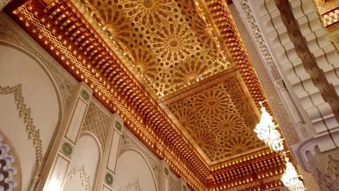 Ornate Golden Ceiling Inside Hassan II Mosque Casablanca Stock Footage 331659844