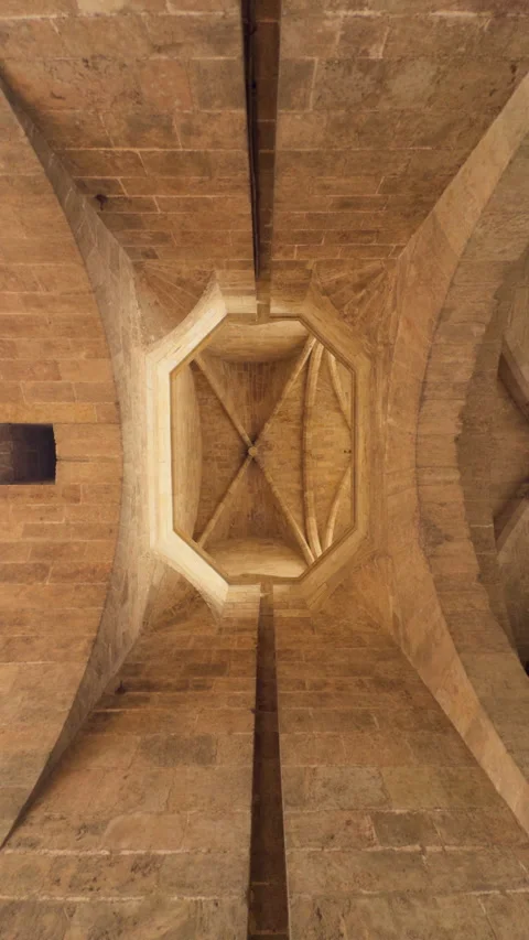 Ornate gothic vaulted ceiling of the serrano towers in valencia. Stock Footage 320223141