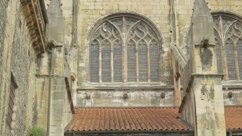 Ornate gothic window detail on the Cathedral of San Salvador de Oviedo Stock Footage 346341136
