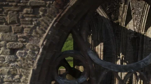 Ornate gothic window of a medieval abbey ruin Stock Footage 336775225