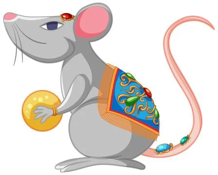 Ornate Gray Rat Vector Illustration with Traditional Decorative Elements イラスト素材