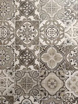 Ornate Grayscale Tile Pattern: Seamless Background Stock Photos