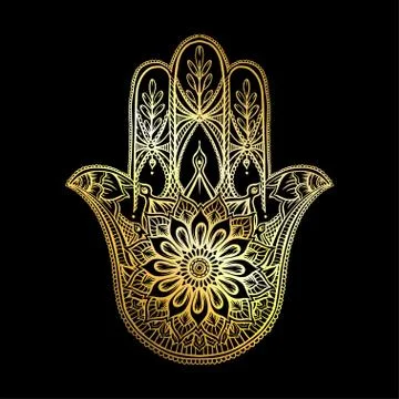 Ornate hand drawn hamsa. Illustrazione stock