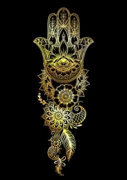 Ornate hand drawn hamsa. Illustrazione stock