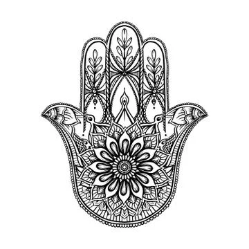Ornate hand drawn hamsa. Stock Illustration