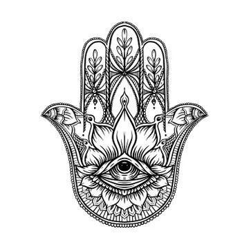 Ornate hand drawn hamsa. Stock Illustration