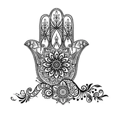 Ornate hand drawn hamsa. Stock Illustration