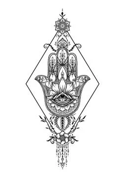 Ornate hand drawn hamsa. Stock Illustration