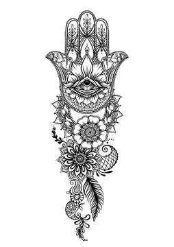 Ornate hand drawn hamsa. Illustrazione stock