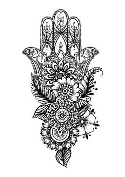 Ornate hand drawn hamsa. Illustrazione stock